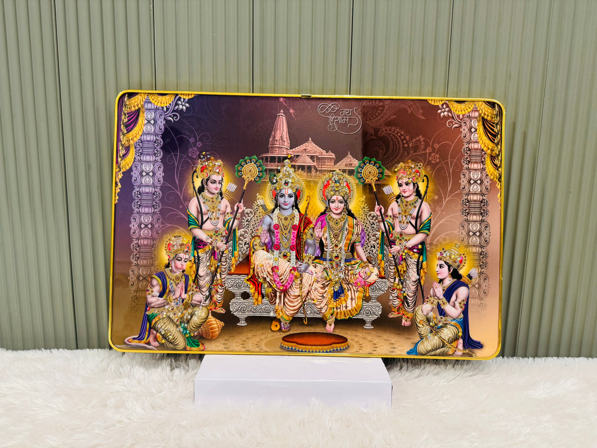 Crystal embedded Ram Darbar wall painting in a golden slim frame