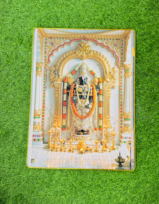 Large crystal embedded Tirupati Balaji marble temple wall painting