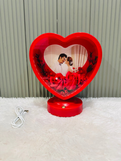 Round Photo Frame with Elegant Lights and Roses | Heart Shape | Couple Design