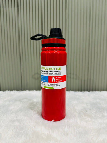 Red 800ml vacuum insulated sports bottle with black carry loop lid