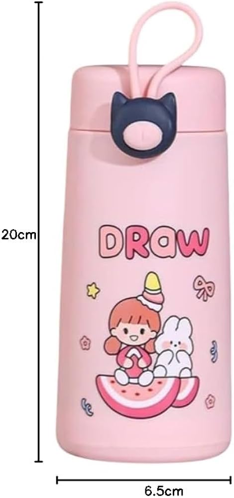 Cute Cartoon Glass Water Bottle with Cat Handle 300ml | Glass inside and Strong Plastic outside