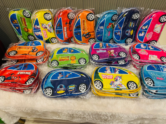 Car Shape Cartoon Print Mini Sling Bag | Party Return Gift for Kids - Multicolor