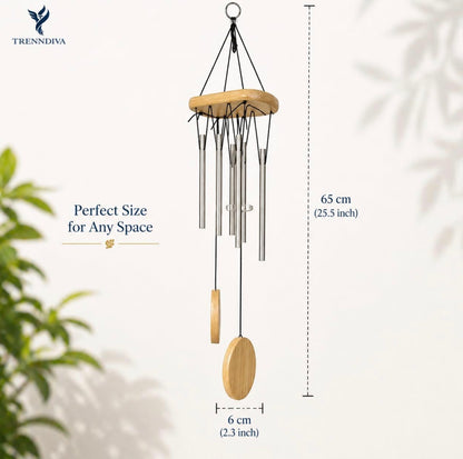 Wind Chimes for Home Decor with Wooden Top and Silver Metal Tubes