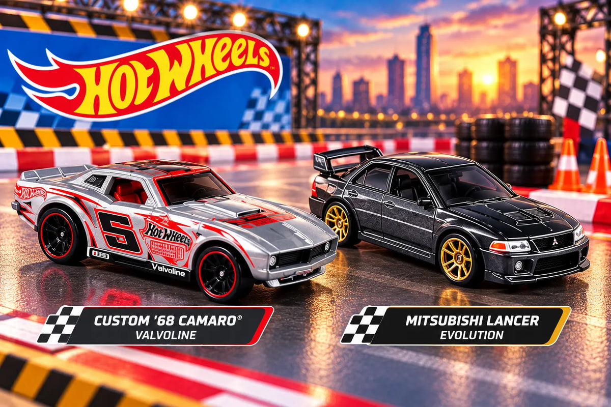 Hot Wheels Custom 68 Camaro and Mitsubishi Lancer Evolution toy cars