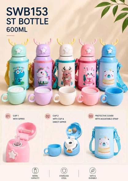 SIPPER BOTTLE CARTOON WITH COVER 600ML