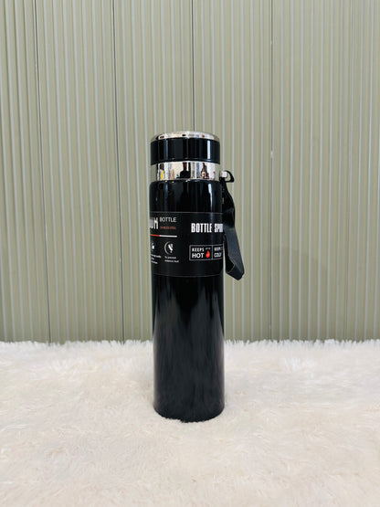 Black 1000ml sport flask with cup lid and black wrist strap
