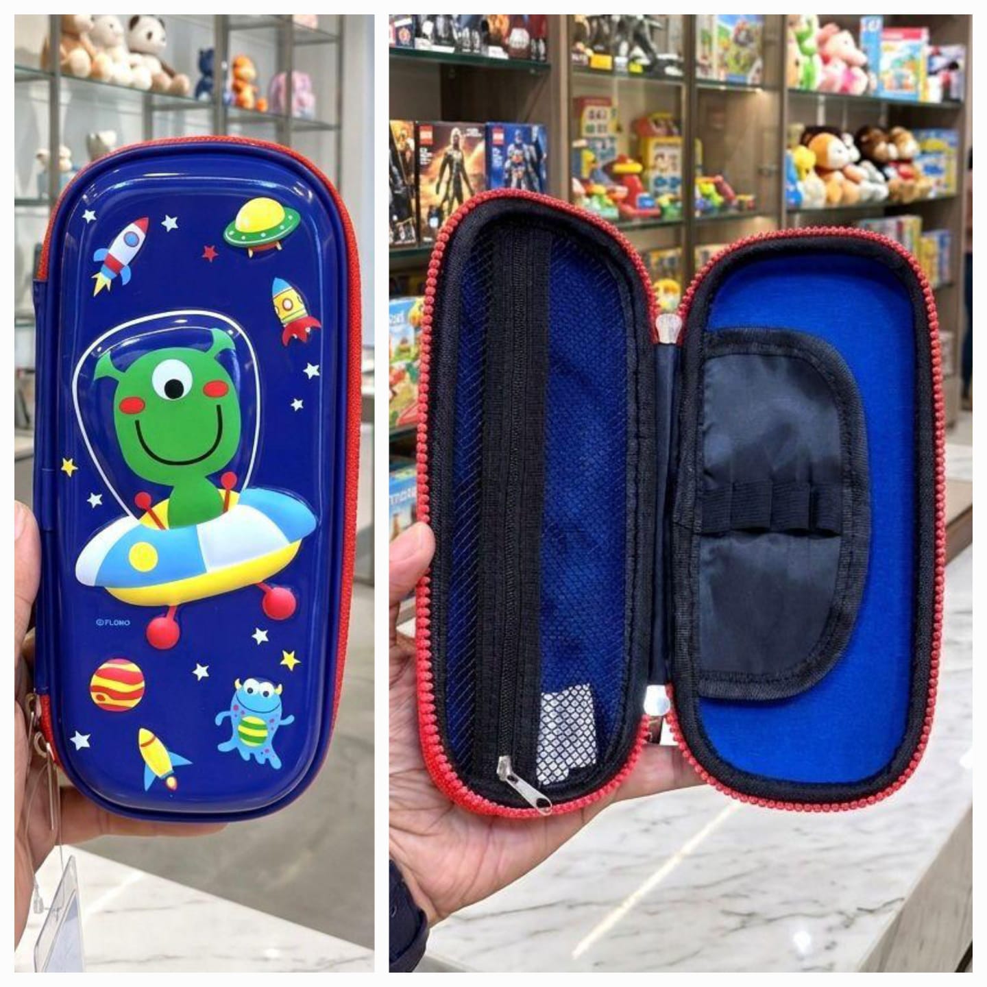 EVA Space Pencil Pouch for Kids | 3D EVA Hard Shell Zipper Pouch with Rocket & Alien Design