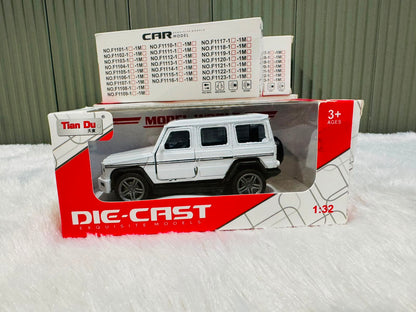 White boxed 1:32 die cast estate toy car with model list behind