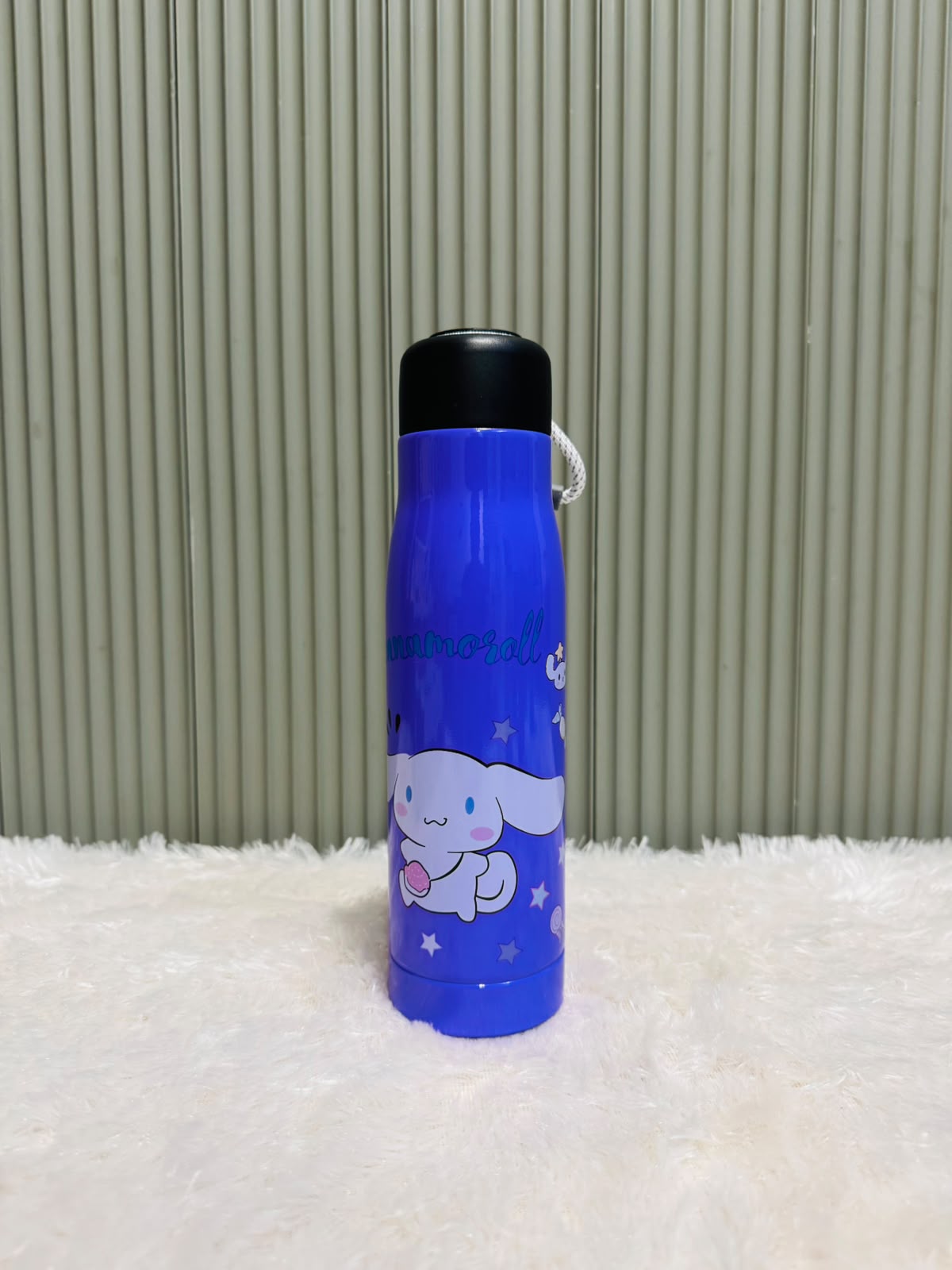Blue 550ml steel bottle with cartoon puppy and star print