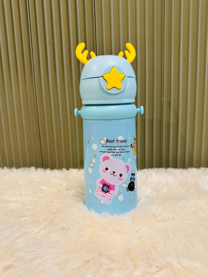 Blue reindeer antler 500ml bottle with cat and penguin print