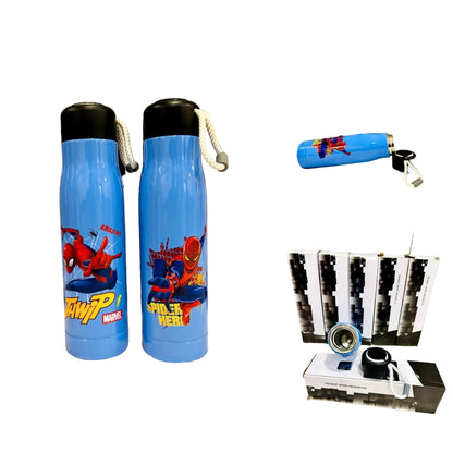 Two blue 550ml bottles with spider superhero print and packaging