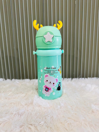 Green reindeer antler 500ml bottle with cat and penguin print