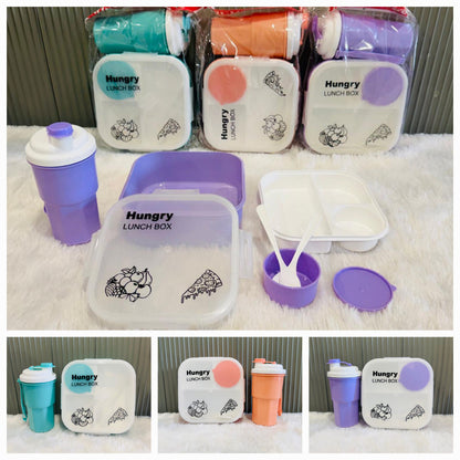 Hungry Lunch Box 1200ml 3 Compartment Set with Bottle