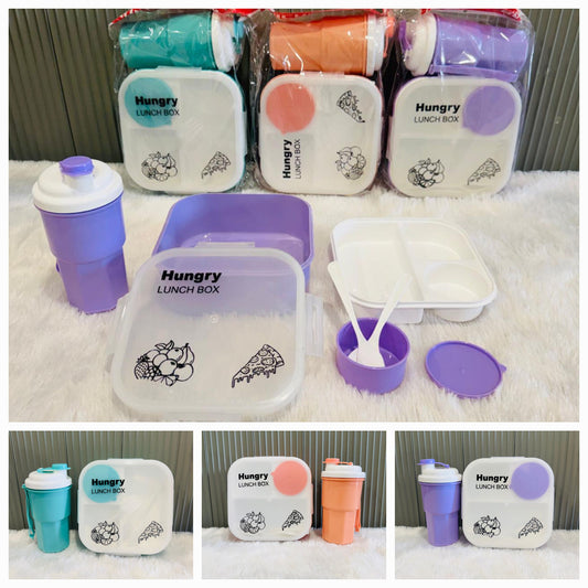 Hungry Lunch Box 1200ml 3 Compartment Set with Bottle