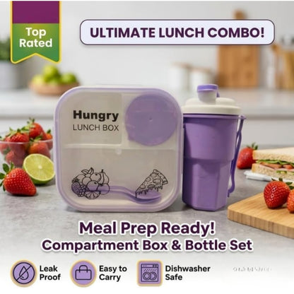Hungry Lunch Box 1200ml 3 Compartment Set with Bottle