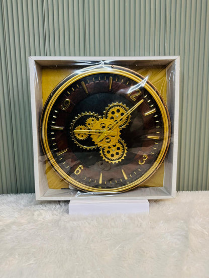 Mechanical Moving Gear Wall Clock for Hall & Living Room, Golden & Black