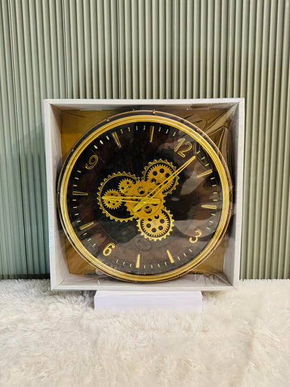 Mechanical Moving Gear Wall Clock for Hall & Living Room, Golden & Black
