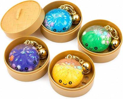 Cute Sparkling Dumpling Squishy Keychain Toy | Soft & Squeezable Keyring for Kids, Bags & Backpacks | Fun Gift & Return Gift
