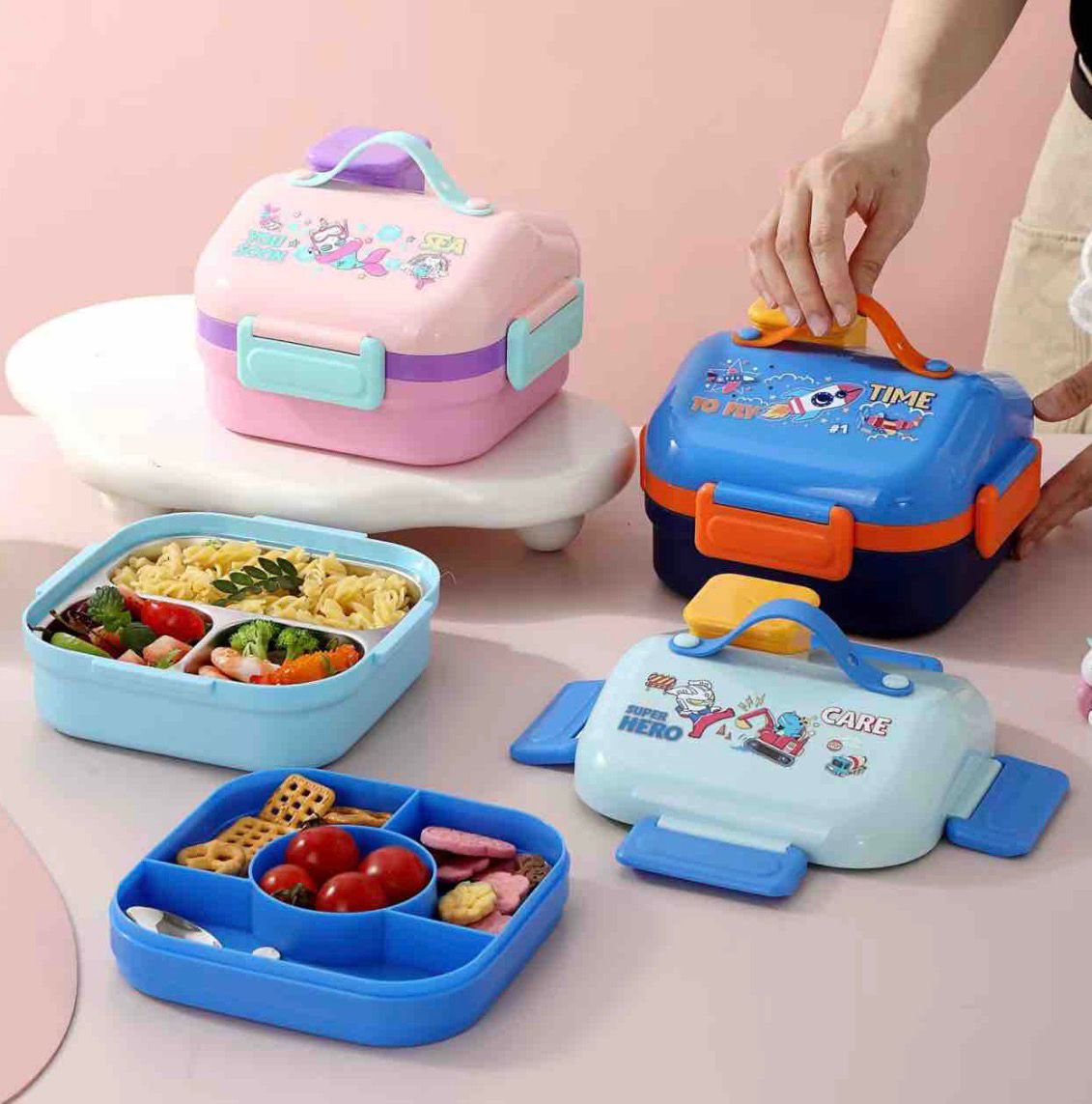 Insulated Hut Shape Lunch Box (3 Grid, Leak-Proof)