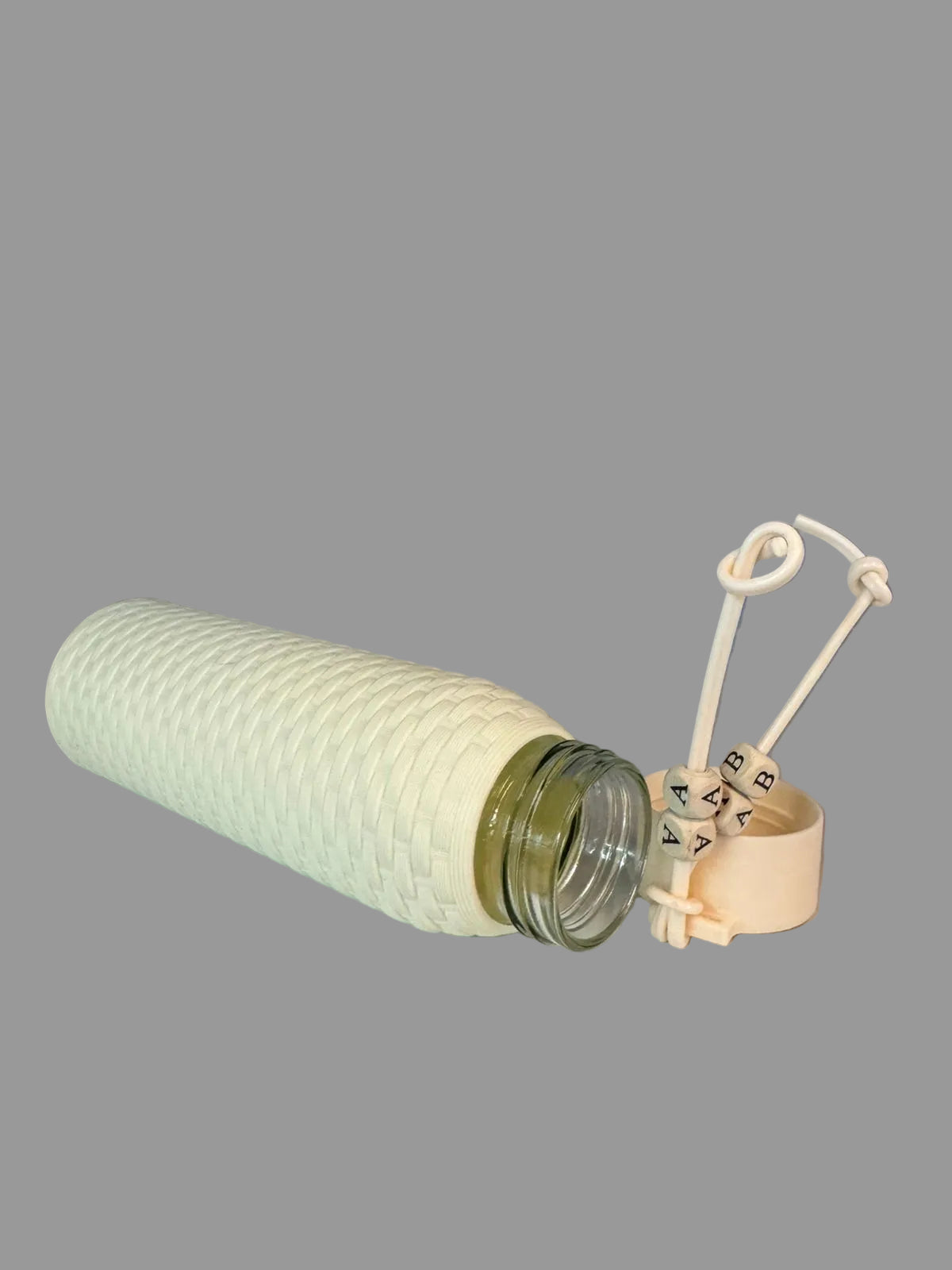 Fashion Glass Water Bottle 340ml with Pastel Plastic Cover & Silicone Bead Rope | For Office, School, Gym & Travel