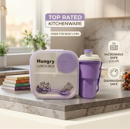 Hungry Lunch Box 1200ml 3 Compartment Set with Bottle