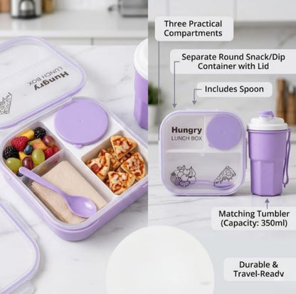 Hungry Lunch Box 1200ml 3 Compartment Set with Bottle