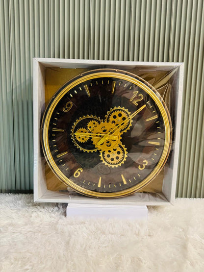 Mechanical Moving Gear Wall Clock for Hall & Living Room, Golden & Black