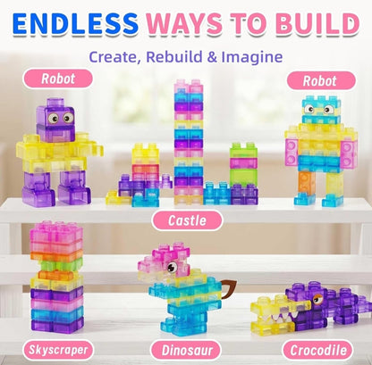 Magic Gummy Building Blocks 40 PCS – Soft, Stretchable & Squeezable Transparent Sensory Stacking Construction Blocks