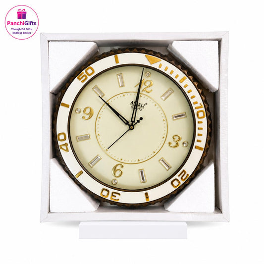Stylish Golden & White Decorative Wall Clock for Hall & Living Room