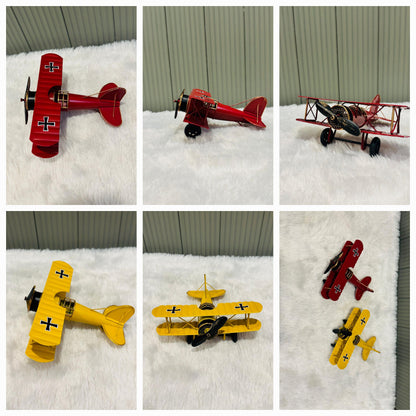 Vintage Biplane Metal Model Retro Fighter Aircraft Showpiece | Classic Aviation Decor for Home, Office & Study Table