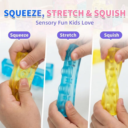 Magic Gummy Building Blocks 40 PCS – Soft, Stretchable & Squeezable Transparent Sensory Stacking Construction Blocks