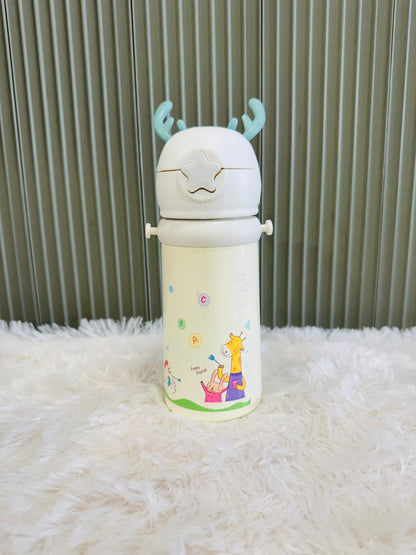 Cream reindeer antler 500ml bottle with giraffe print, front view
