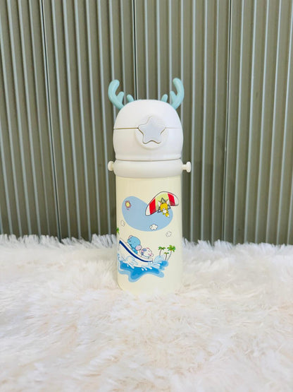 Cream reindeer antler 500ml bottle with whale print, front view