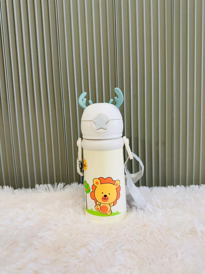 Cream reindeer antler 500ml bottle with lion print and grey strap